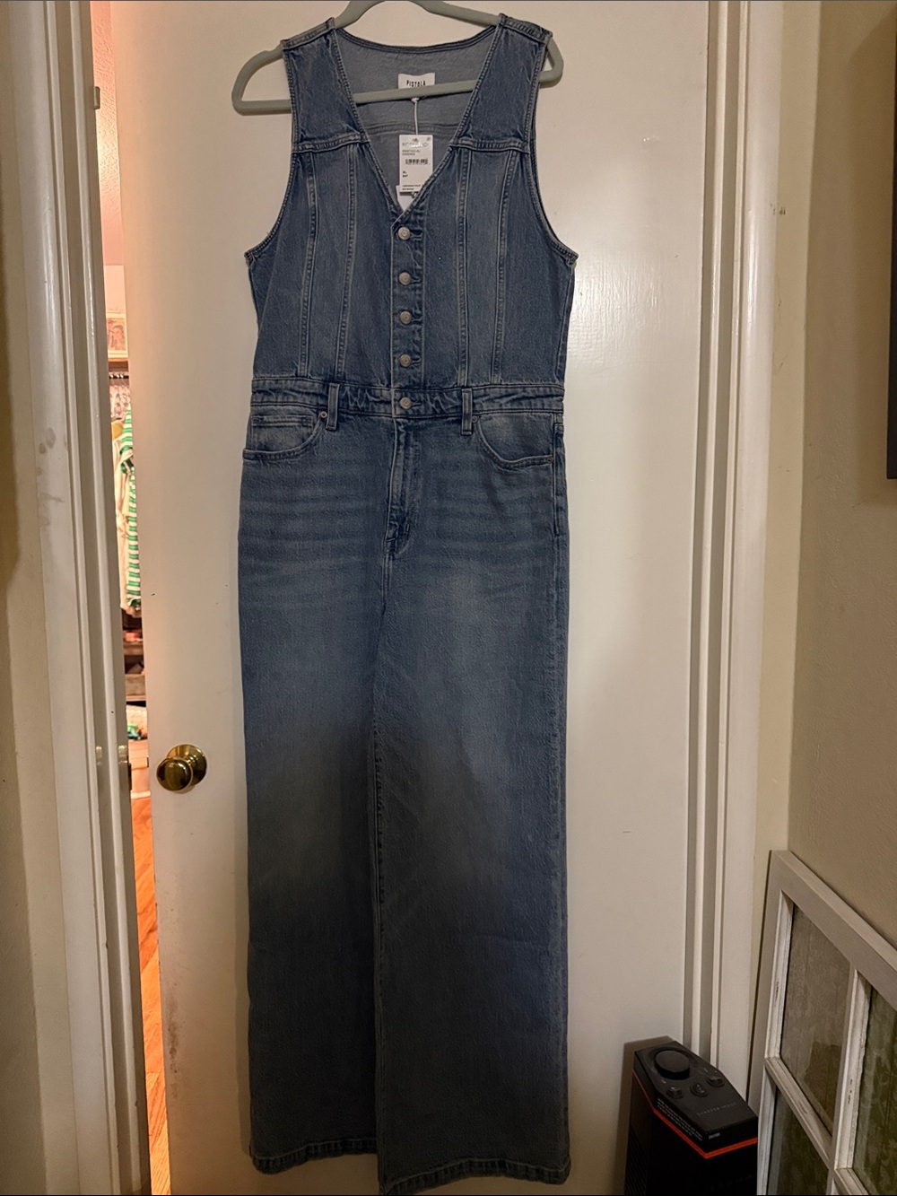 Pistola Denim Button-Front Sleeveless Jumpsuit - Medium Blue XL
